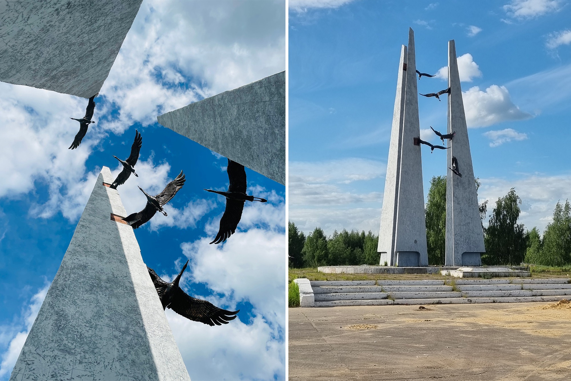 Скульпторы запустили в небо металлических журавлей